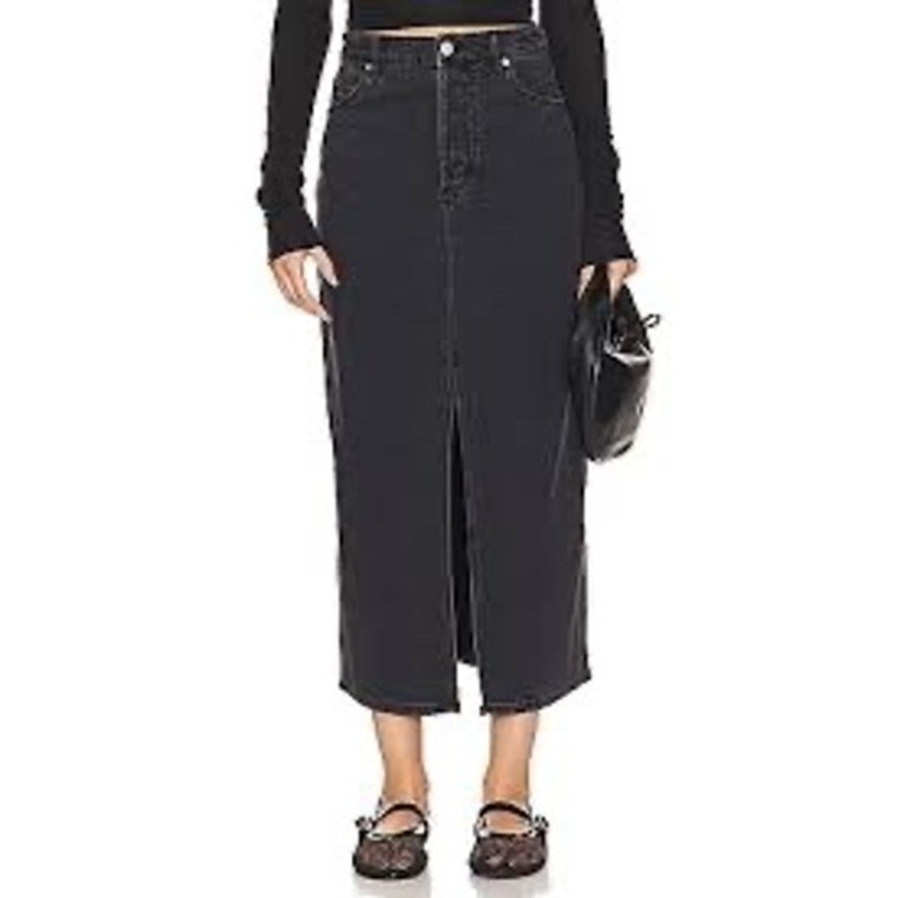 Rolla's Chicago Skirt Women 27 Black Denim High Rise Front Slit Maxi Cotton